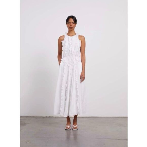 NWOT Joslin Chloe Linen Ramie Midi Dress in Optical White Size 10 - Picture 2 of 8